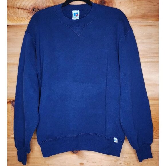 Vintage Russell Athletic Crewneck Sweatshirt Men's Medium Solid Blue Made in USA - Picture 7 of 13